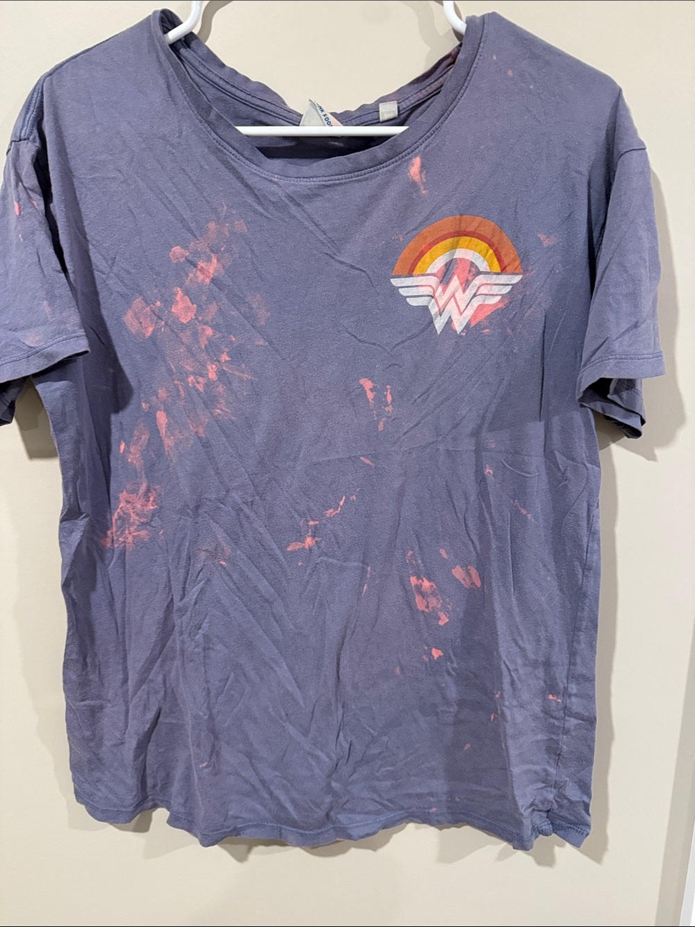 Junk Food Clothing Purple Tee with Rainbow Crest and Pink Wash